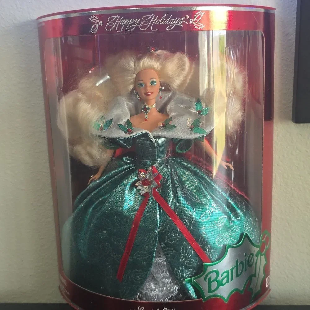 BRAND NEW 1995 HAPPY HOLIDAYS BARBIE SPECIAL EDITION IN SILVER GREEN GOWN R3